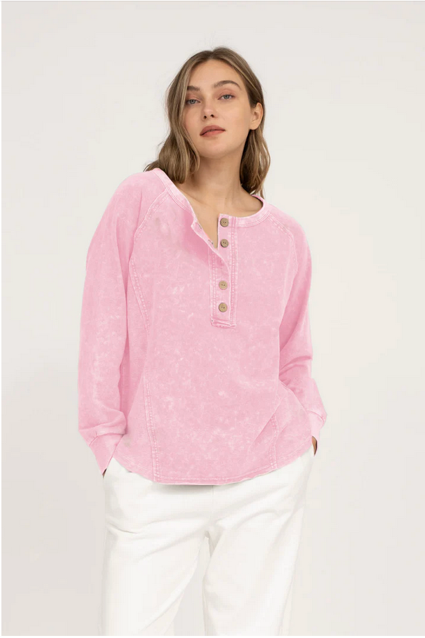 Pink Mineral Wash Henley Top
