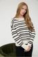 blu pepper cream and black striped pullover sweater