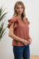 rust short ruffle sleeve top