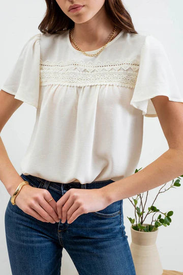 cream flutter short sleeve top