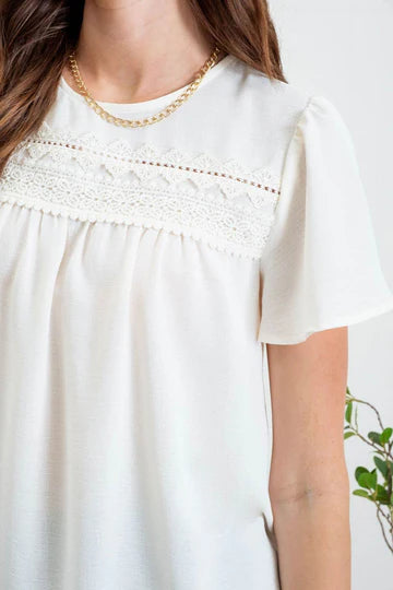 cream short sleeve lace top