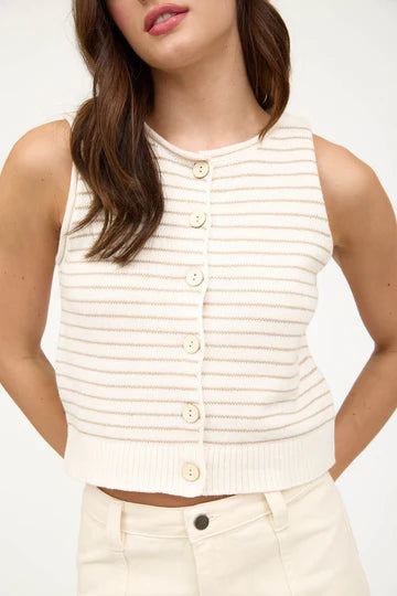blu pepper cream striped button knit top
