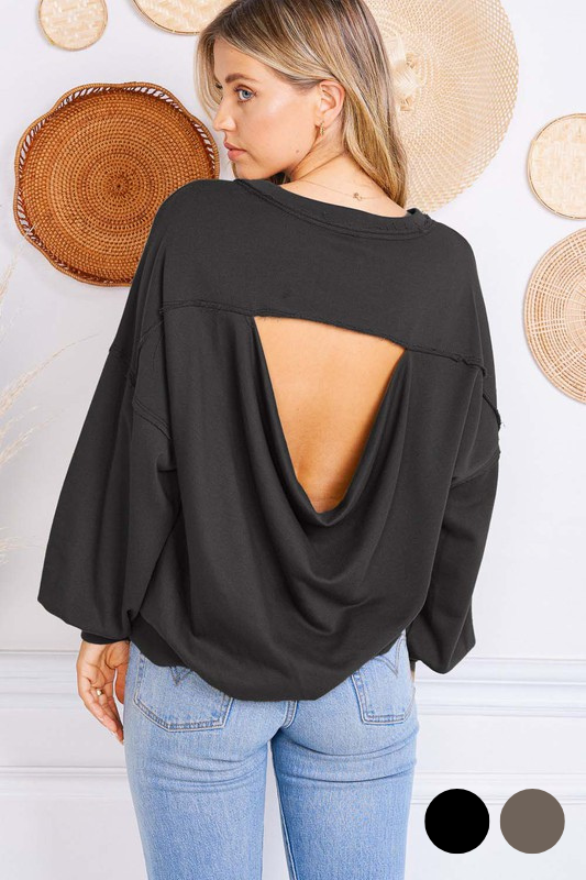 made with love black open back sweatshirt top