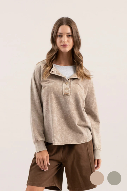 blu pepper brown mineral wash henley top