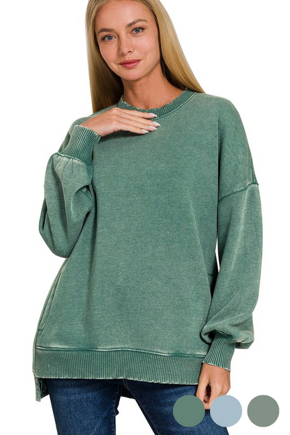 zenana dark green fleece lined mineral pullover tunic top