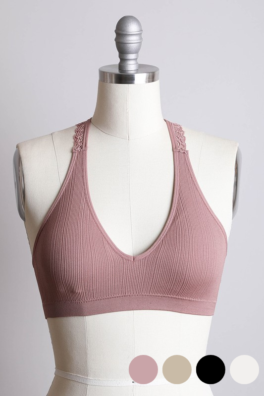 mauve seamless front lace bralette