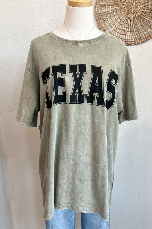 olive green oversized mineral wash texas t shirt