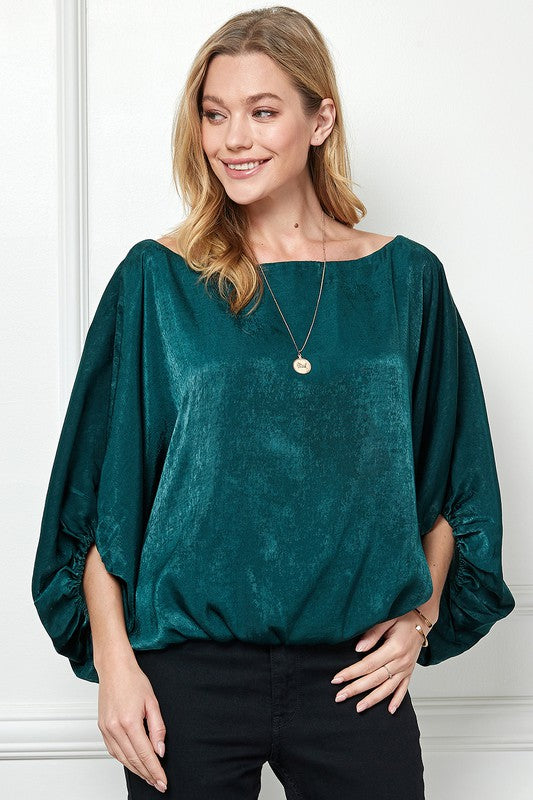 hunter green satin flowy top