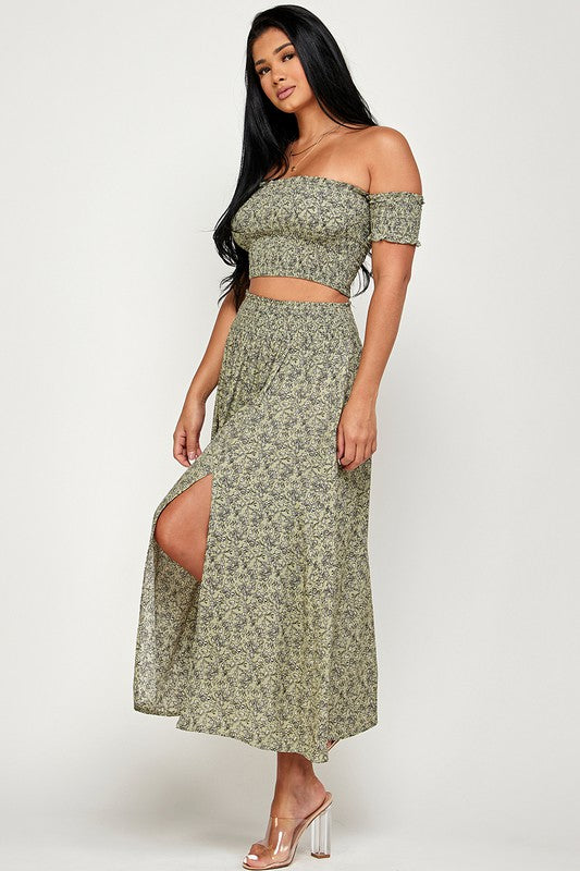 Green Floral Smocked Top