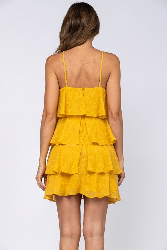 Amber Yellow Halter Ruffle Detail Dress