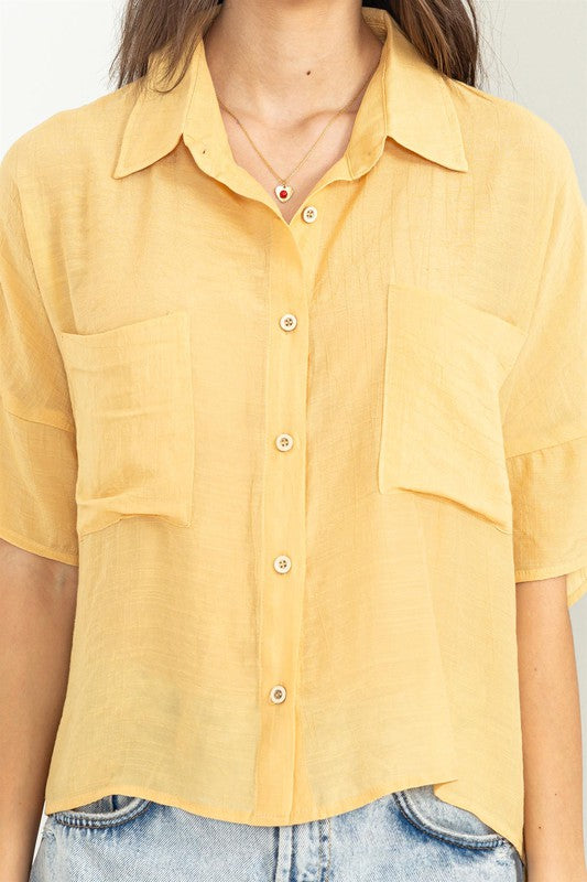 Yellow Boxy Button Up Top