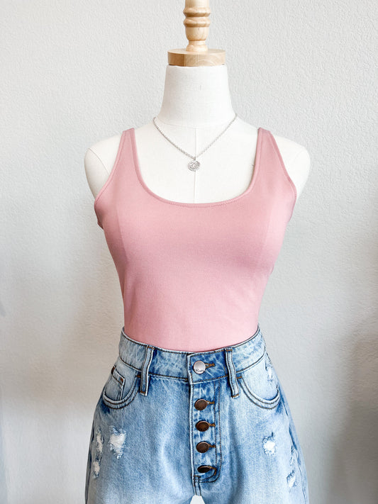 Pink Scoop Neck Sleeveless Bodysuit