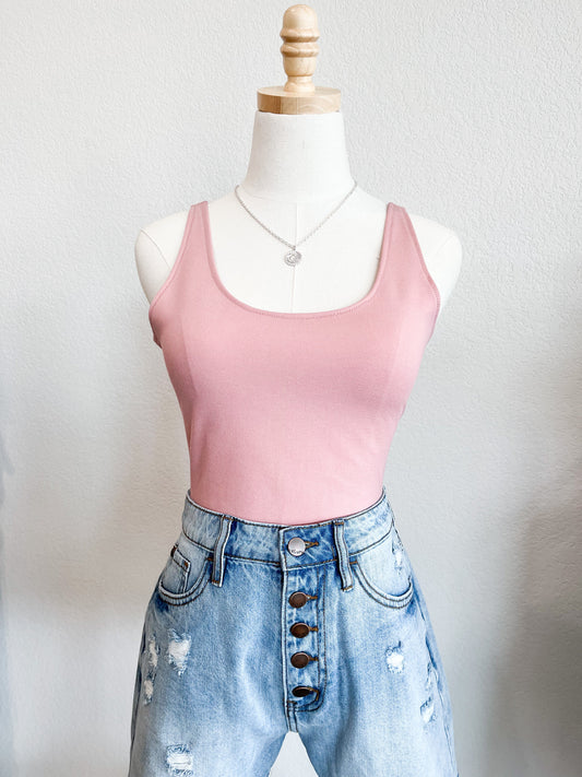 Pink Scoop Neck Sleeveless Bodysuit